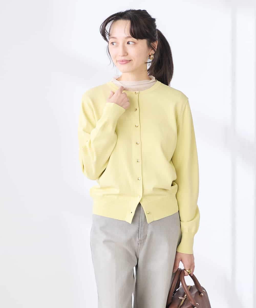 K3CED10049 a.v.v(アー・ヴェ・ヴェ) 【低身長サイズ】【洗える/UVカット】クルーネックカーディガン ライトイエロー