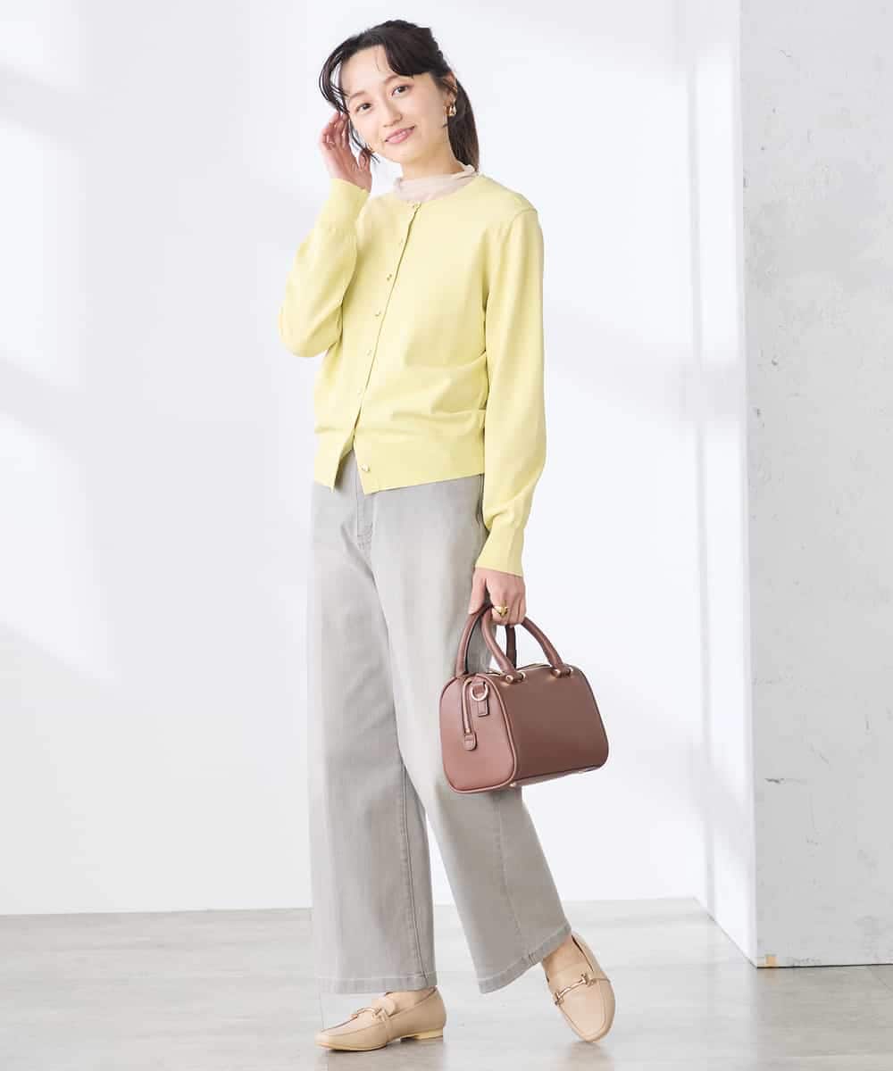 K3CED10049 a.v.v(アー・ヴェ・ヴェ) 【低身長サイズ】【洗える/UVカット】クルーネックカーディガン ライトイエロー