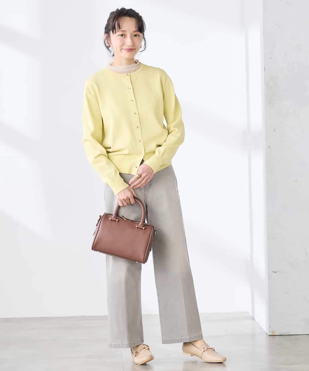 K3CED10049 a.v.v(アー・ヴェ・ヴェ) 【低身長サイズ】【洗える/UVカット】クルーネックカーディガン ライトイエロー