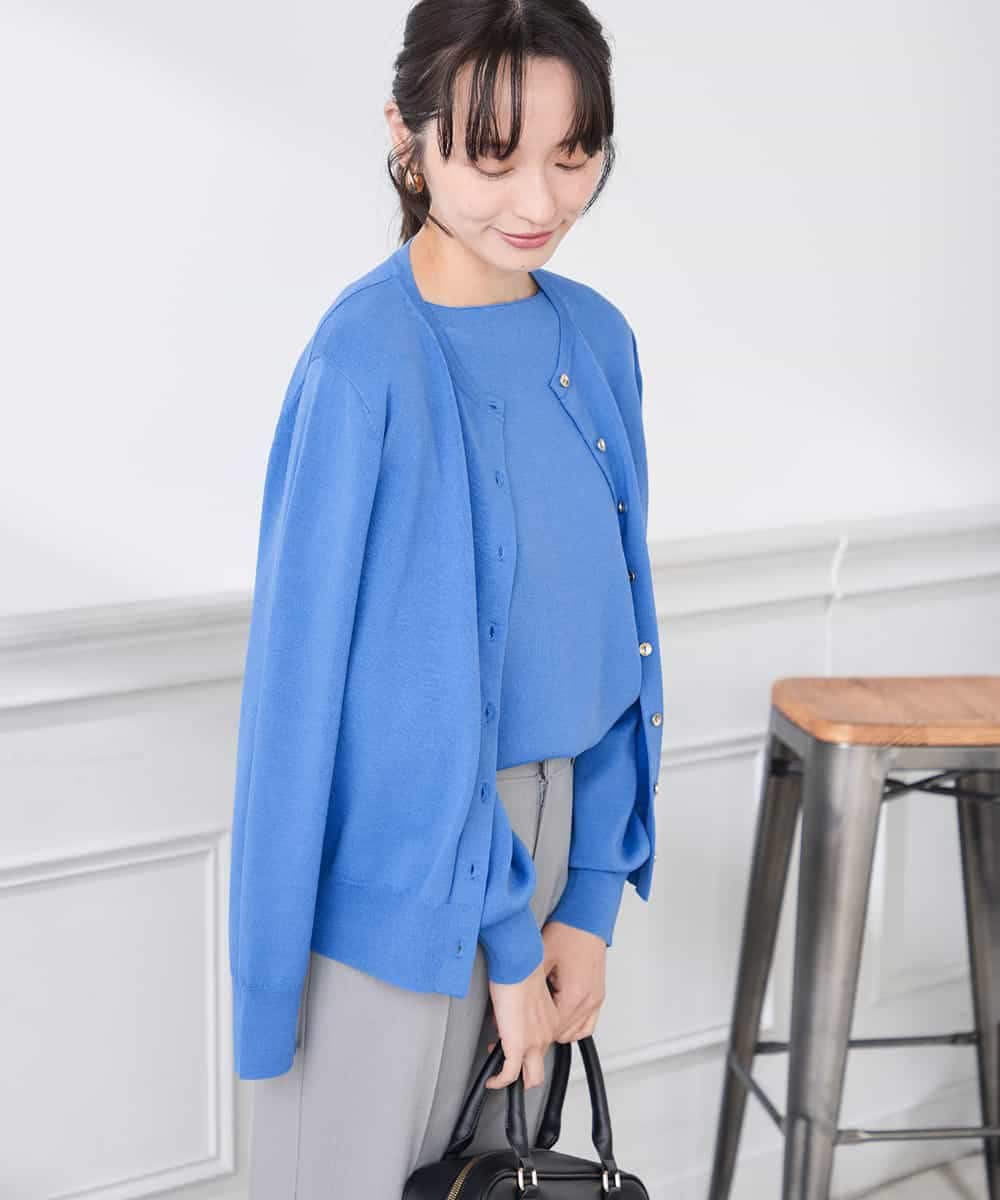 K3CED10049 a.v.v(アー・ヴェ・ヴェ) 【低身長サイズ】【洗える/UVカット】クルーネックカーディガン ライトイエロー