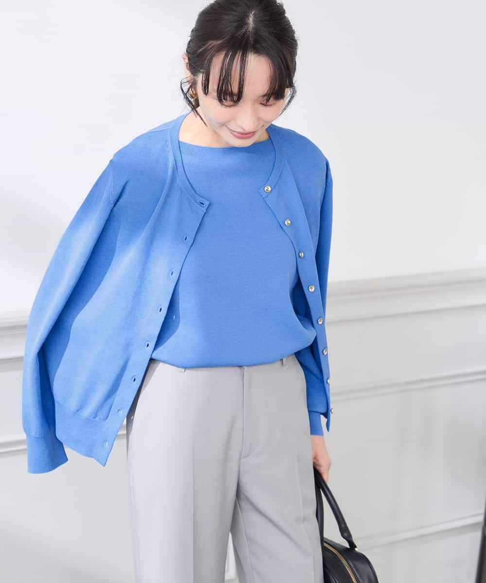 K3CED10049 a.v.v(アー・ヴェ・ヴェ) 【低身長サイズ】【洗える/UVカット】クルーネックカーディガン ライトイエロー