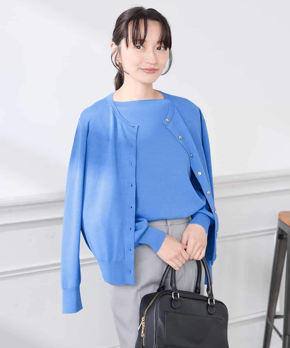 K3CED10049 a.v.v(アー・ヴェ・ヴェ) 【低身長サイズ】【洗える/UVカット】クルーネックカーディガン ライトイエロー