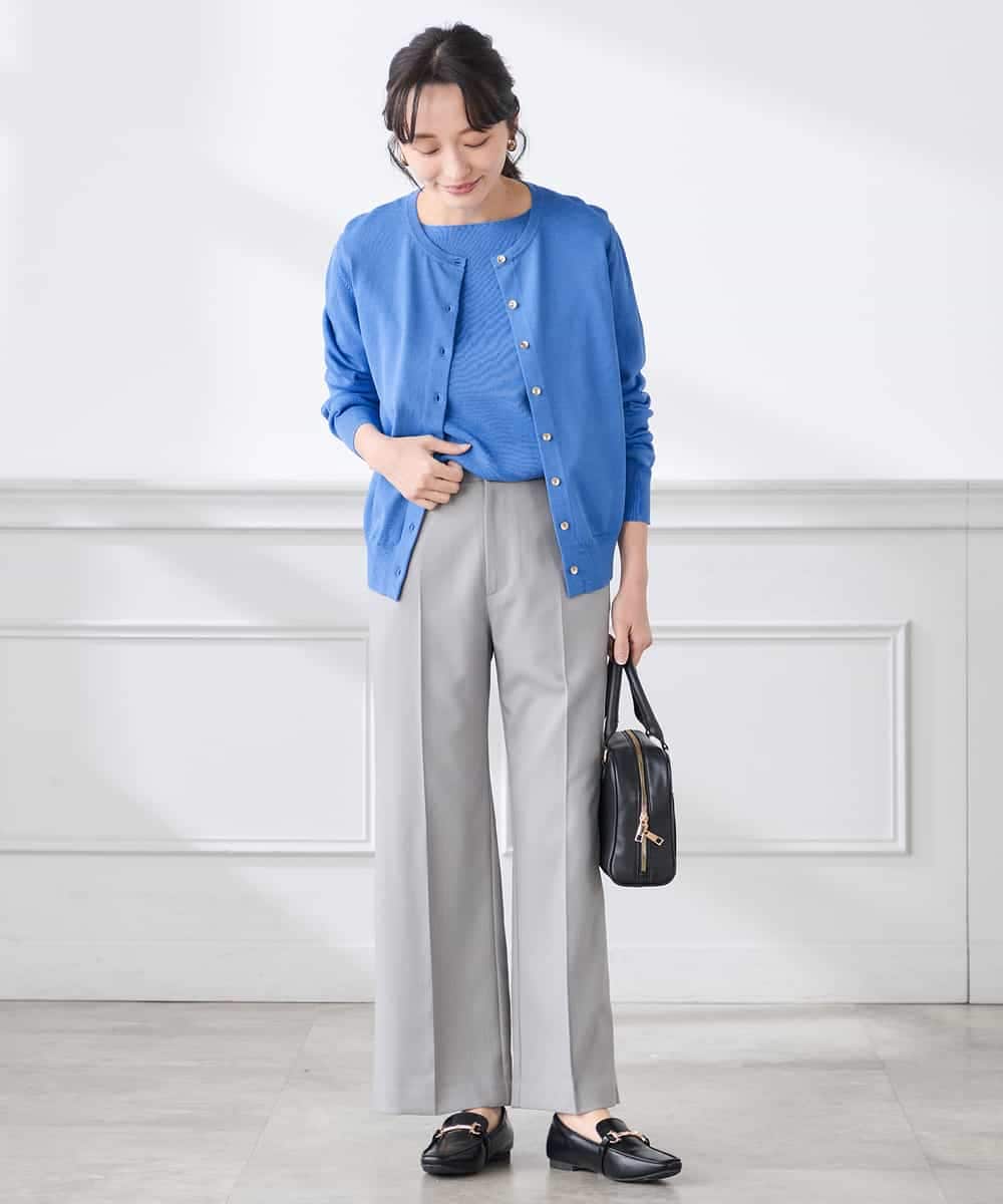 K3CED10049 a.v.v(アー・ヴェ・ヴェ) 【低身長サイズ】【洗える/UVカット】クルーネックカーディガン ライトイエロー