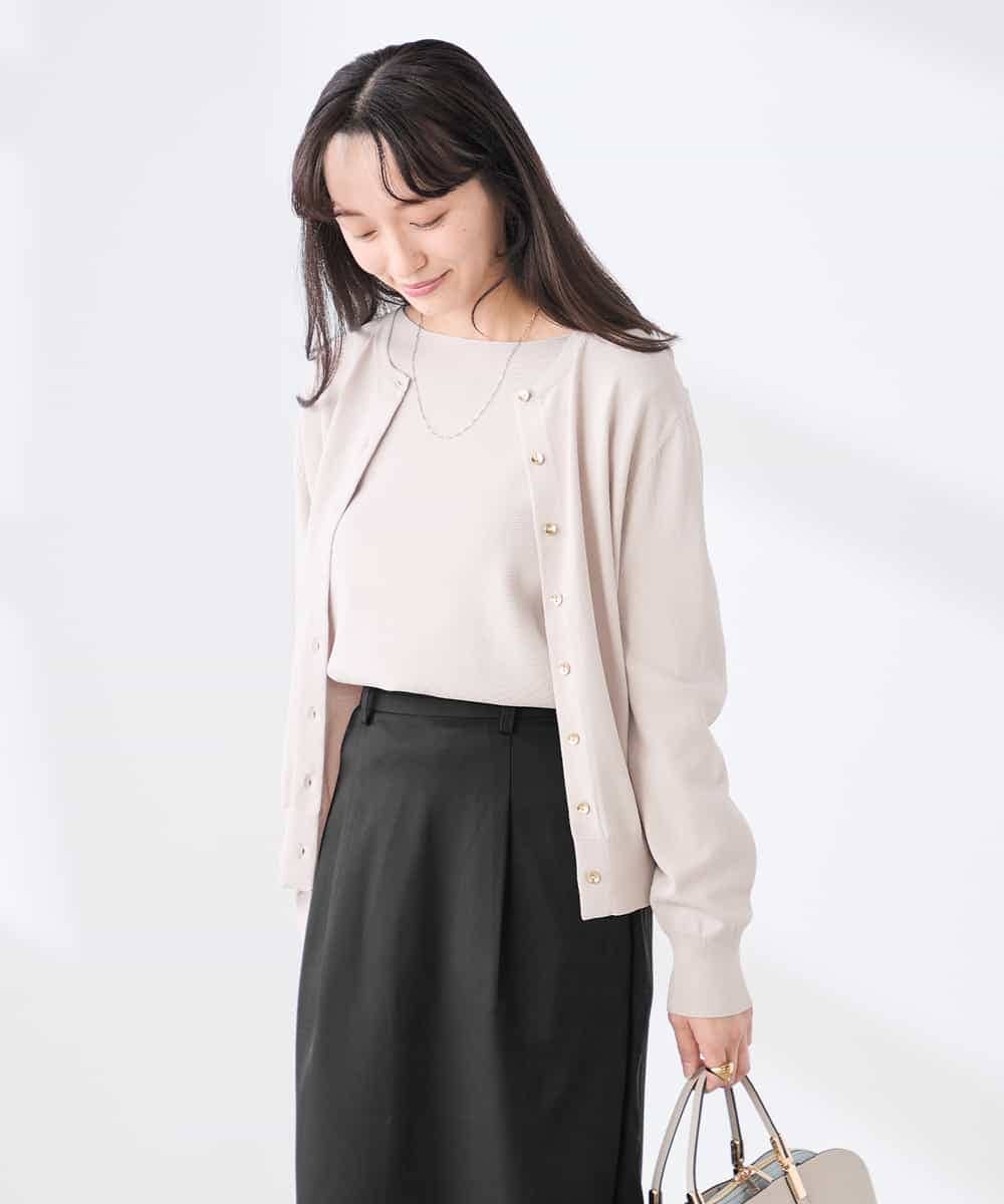 K3CED10049 a.v.v(アー・ヴェ・ヴェ) 【低身長サイズ】【洗える/UVカット】クルーネックカーディガン ライトイエロー