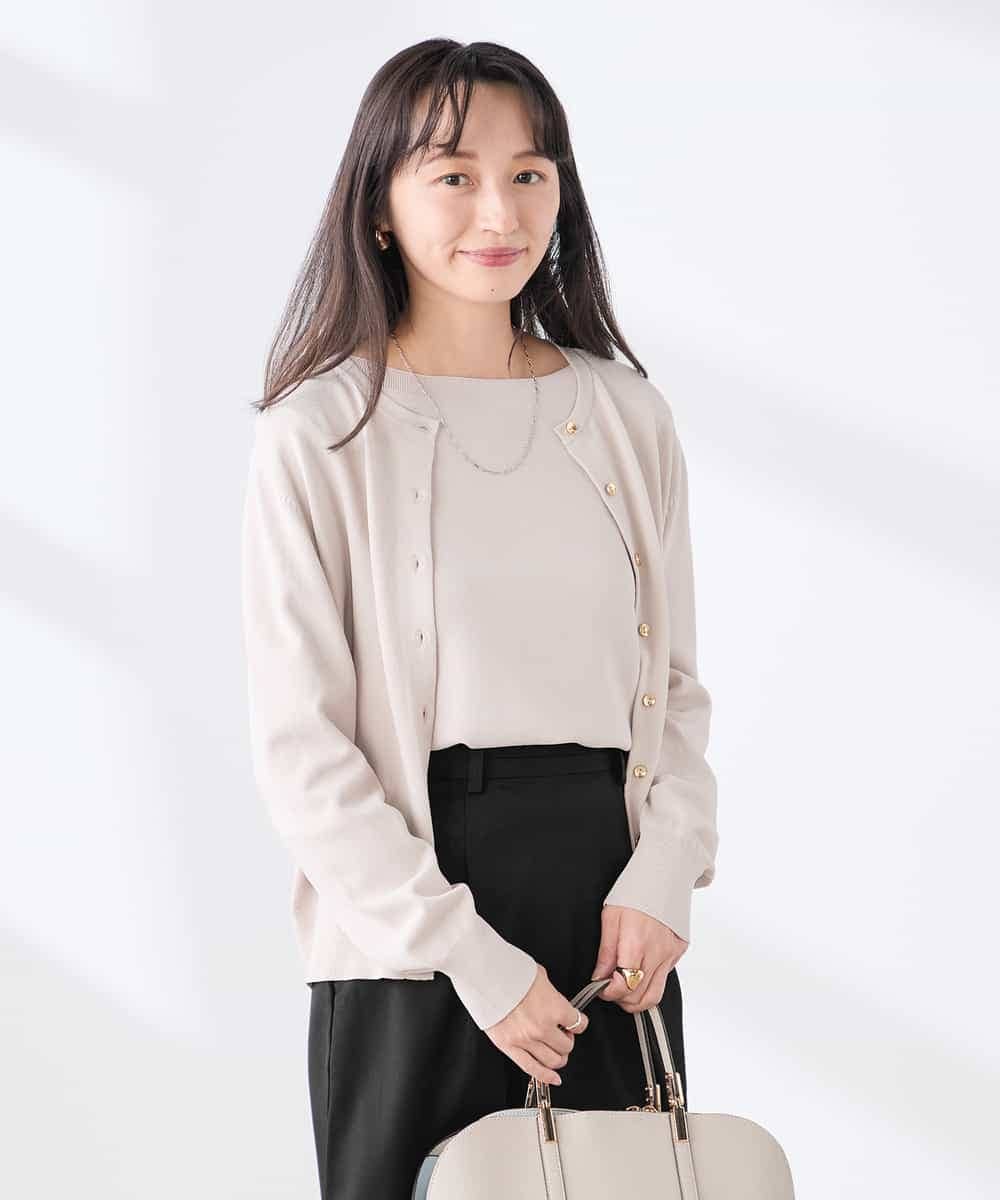 K3CED10049 a.v.v(アー・ヴェ・ヴェ) 【低身長サイズ】【洗える/UVカット】クルーネックカーディガン ライトイエロー