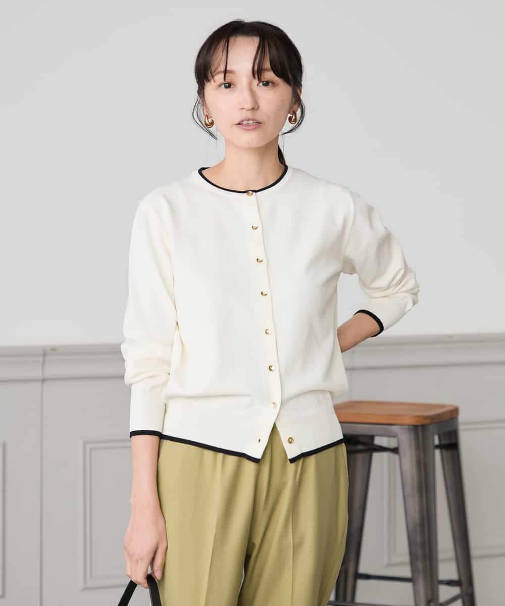 K3CED10049 a.v.v(アー・ヴェ・ヴェ) 【低身長サイズ】【洗える/UVカット】クルーネックカーディガン ライトイエロー