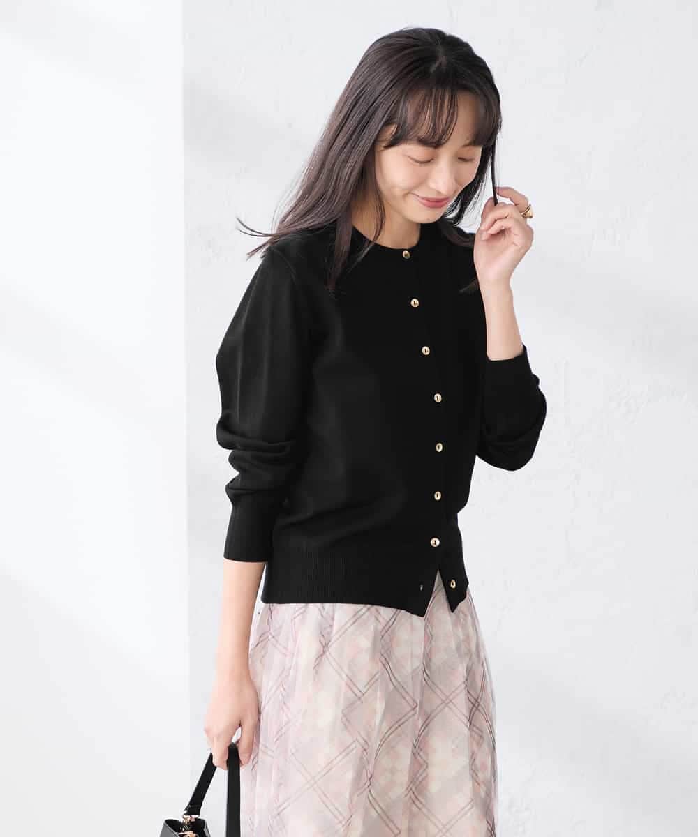 K3CED10049 a.v.v(アー・ヴェ・ヴェ) 【低身長サイズ】【洗える/UVカット】クルーネックカーディガン ライトイエロー