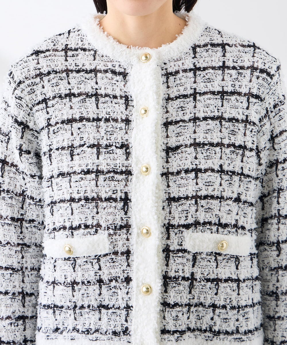 K3CED17079 a.v.v Elmi(アー・ヴェ・ヴェ) 【低身長サイズ】ファンシーツイードカーディガン ツィードチェック