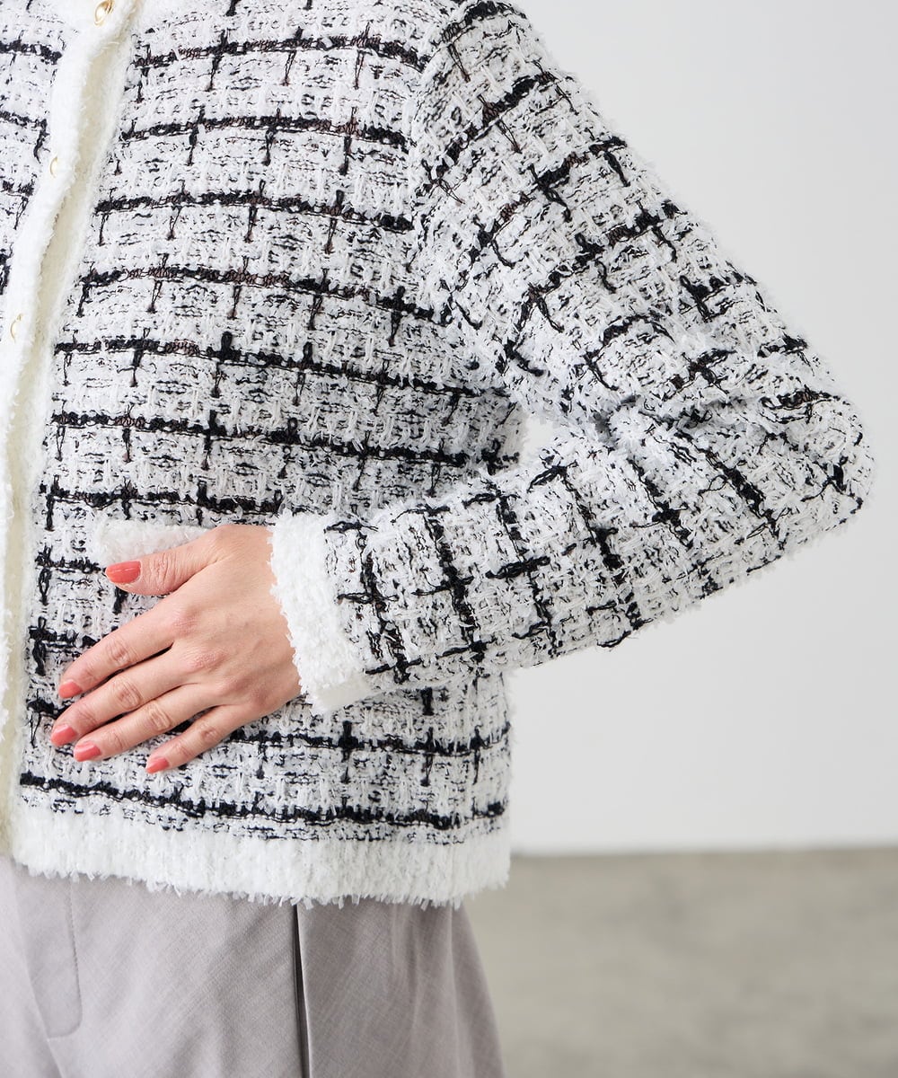 K3CED17079 a.v.v Elmi(アー・ヴェ・ヴェ) 【低身長サイズ】ファンシーツイードカーディガン ツィードチェック