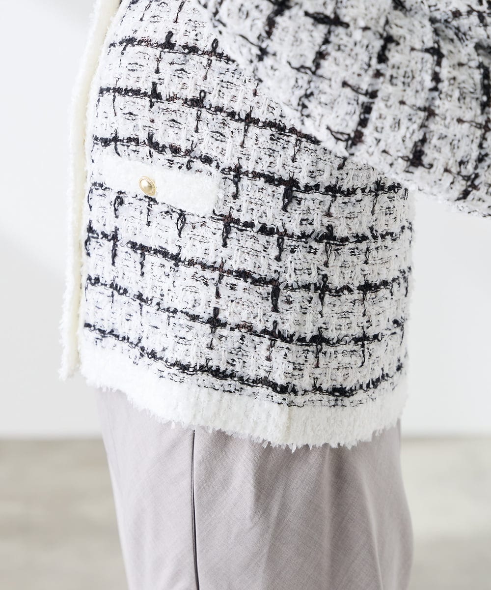 K3CED17079 a.v.v Elmi(アー・ヴェ・ヴェ) 【低身長サイズ】ファンシーツイードカーディガン ツィードチェック