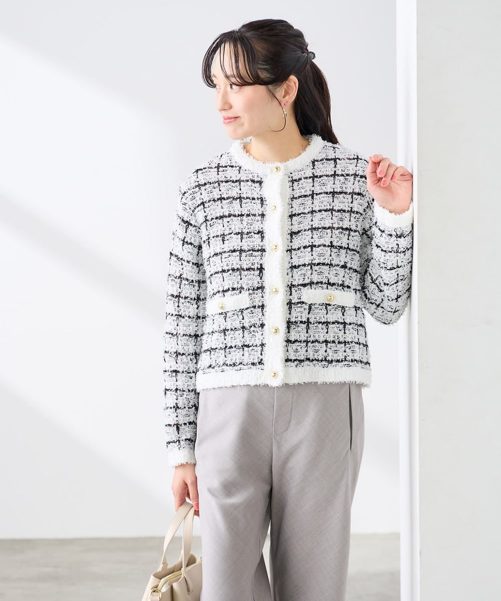 K3CED17079 a.v.v Elmi(アー・ヴェ・ヴェ) 【低身長サイズ】ファンシーツイードカーディガン ツィードチェック