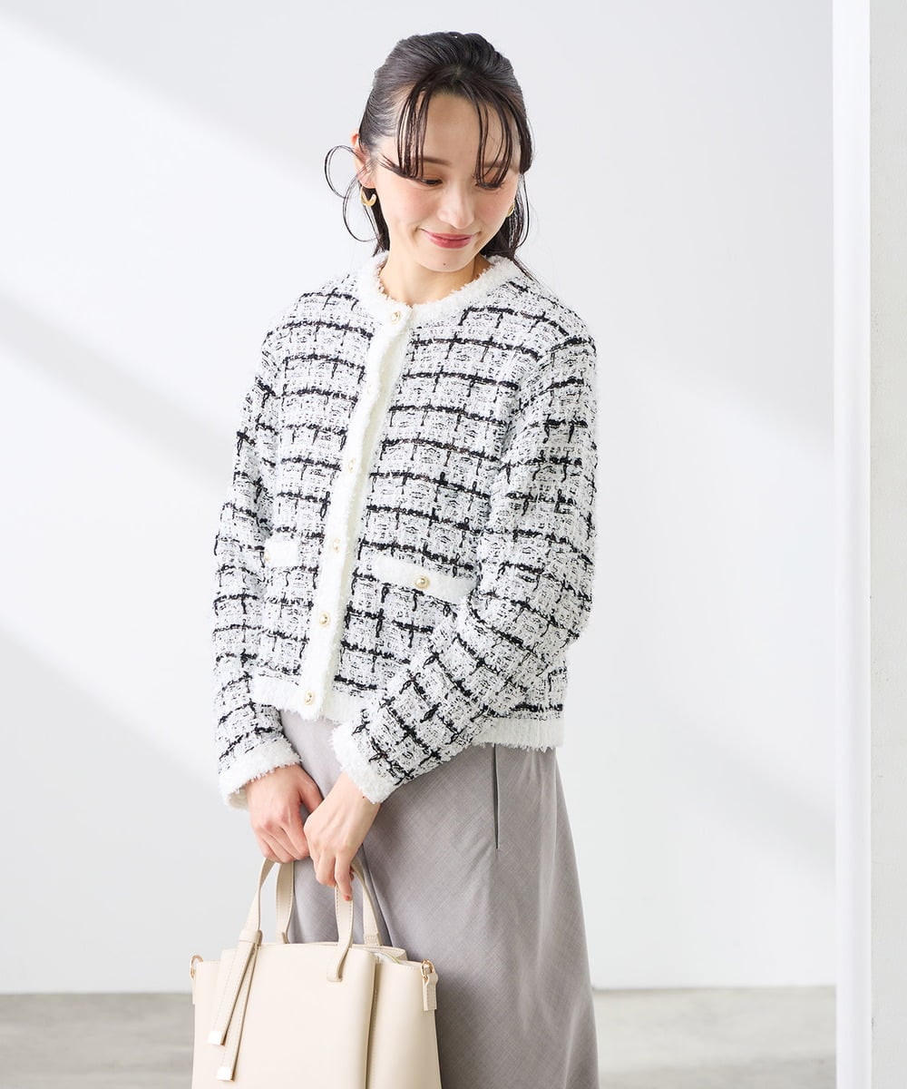 K3CED17079 a.v.v Elmi(アー・ヴェ・ヴェ) 【低身長サイズ】ファンシーツイードカーディガン ツィードチェック