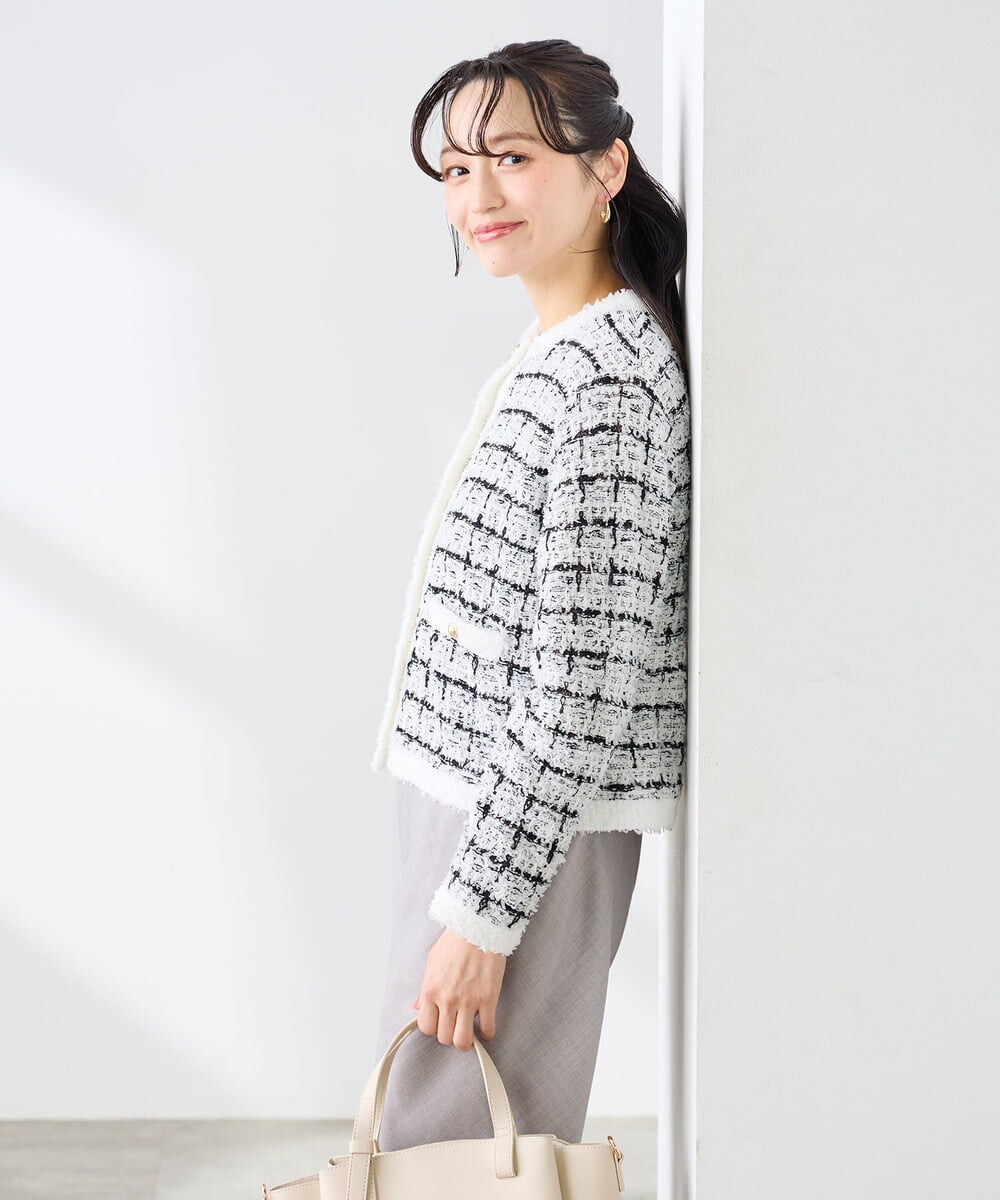 K3CED17079 a.v.v Elmi(アー・ヴェ・ヴェ) 【低身長サイズ】ファンシーツイードカーディガン ツィードチェック