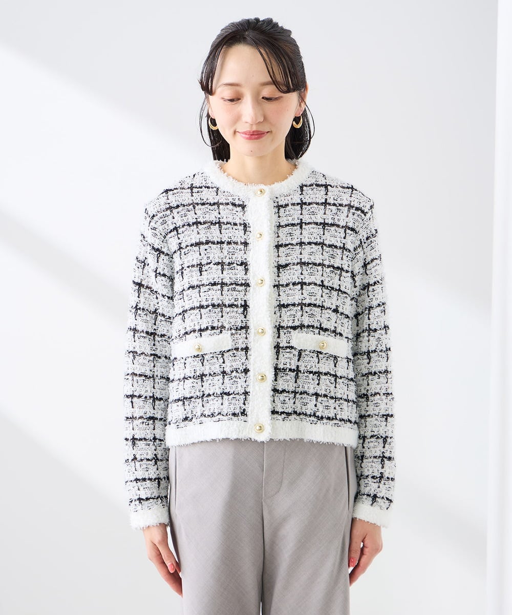 K3CED17079 a.v.v Elmi(アー・ヴェ・ヴェ) 【低身長サイズ】ファンシーツイードカーディガン ツィードチェック