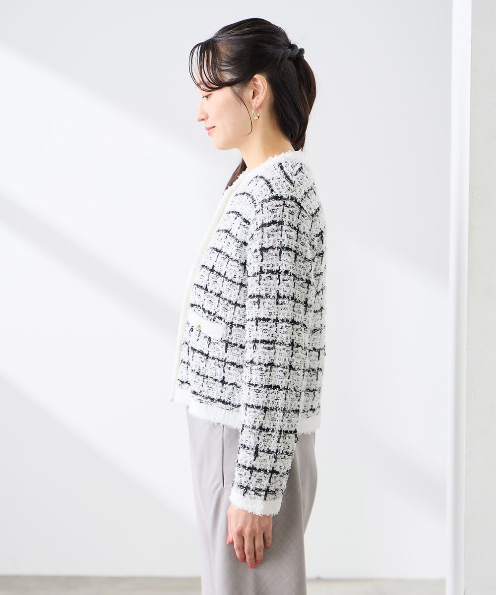 K3CED17079 a.v.v Elmi(アー・ヴェ・ヴェ) 【低身長サイズ】ファンシーツイードカーディガン ツィードチェック