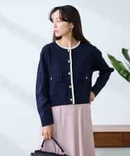 K3CFD02059 a.v.v Elmi(アー・ヴェ・ヴェ) 【低身長サイズ】メタルボタンポケットニットジャケット ネイビー