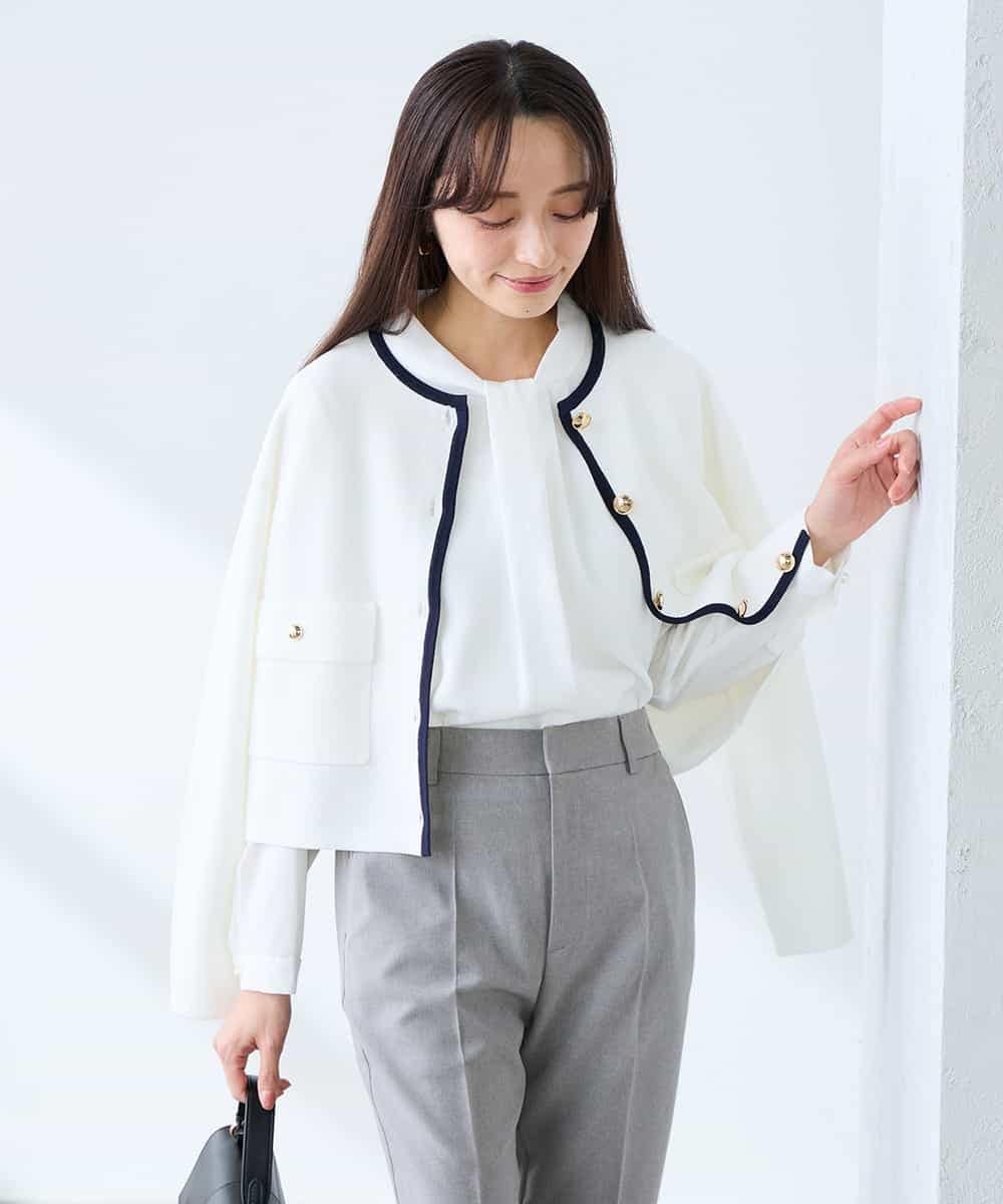 K3CFD02059 a.v.v Elmi(アー・ヴェ・ヴェ) 【低身長サイズ】メタルボタンポケットニットジャケット ネイビー