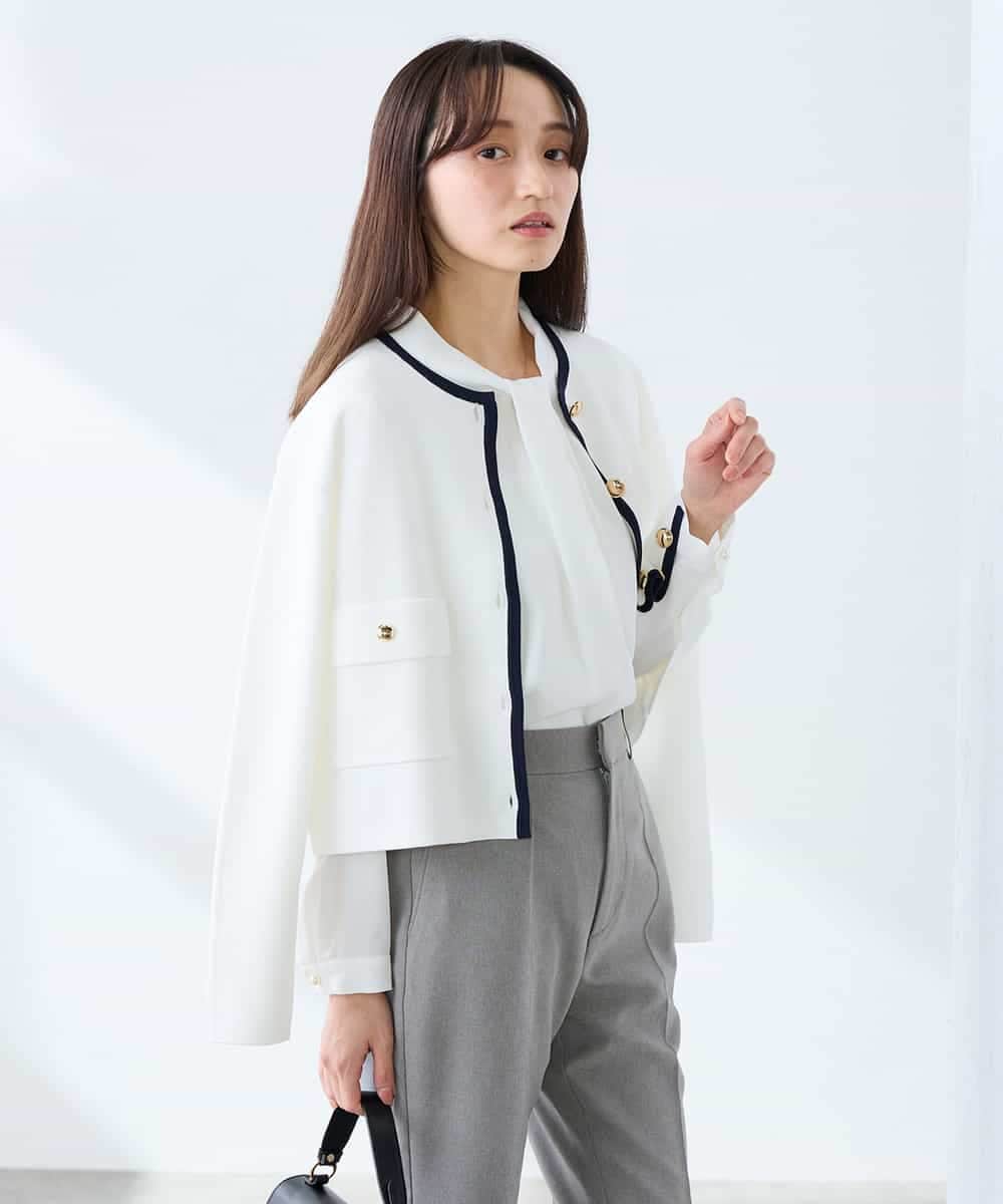 K3CFD02059 a.v.v Elmi(アー・ヴェ・ヴェ) 【低身長サイズ】メタルボタンポケットニットジャケット ネイビー