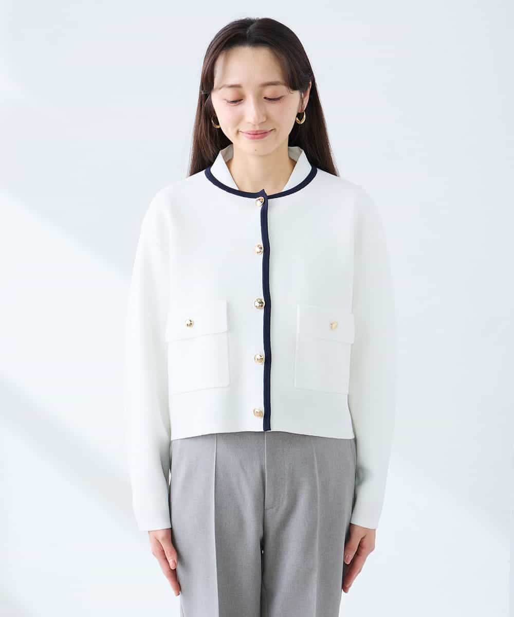 K3CFD02059 a.v.v Elmi(アー・ヴェ・ヴェ) 【低身長サイズ】メタルボタンポケットニットジャケット ネイビー