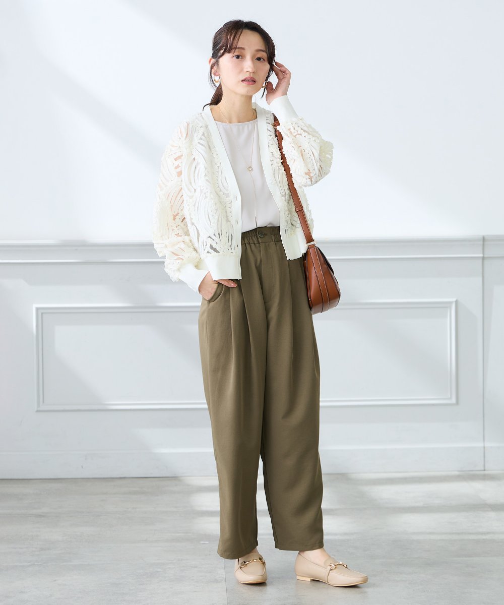 K3CFD07059 a.v.v Elmi(アー・ヴェ・ヴェ) 【低身長サイズ】チュールシシュウレースカーデ アイボリー