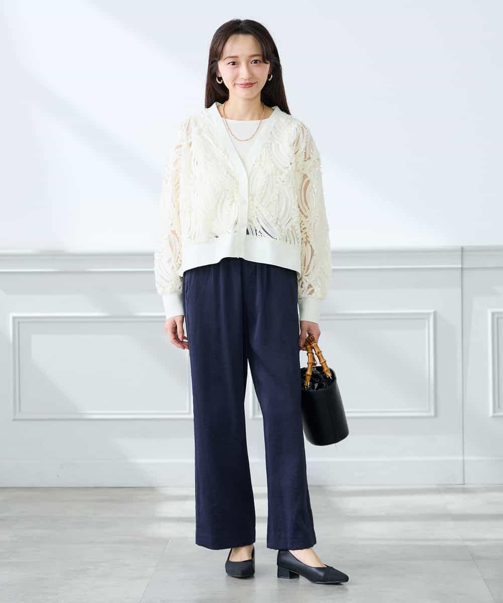 K3CFD07059 a.v.v Elmi(アー・ヴェ・ヴェ) 【低身長サイズ】チュールシシュウレースカーデ アイボリー