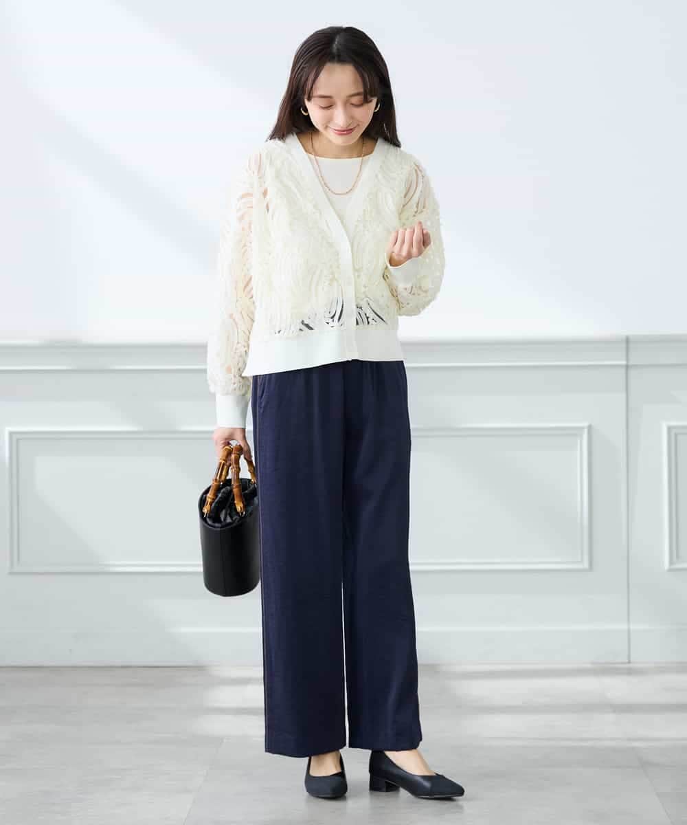 K3CFD07059 a.v.v Elmi(アー・ヴェ・ヴェ) 【低身長サイズ】チュールシシュウレースカーデ アイボリー