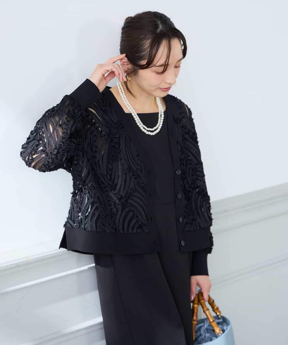 K3CFD07059 a.v.v Elmi(アー・ヴェ・ヴェ) 【低身長サイズ】チュールシシュウレースカーデ アイボリー