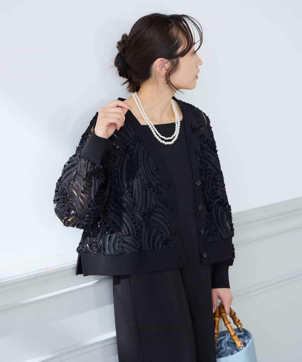 K3CFD07059 a.v.v Elmi(アー・ヴェ・ヴェ) 【低身長サイズ】チュールシシュウレースカーデ アイボリー