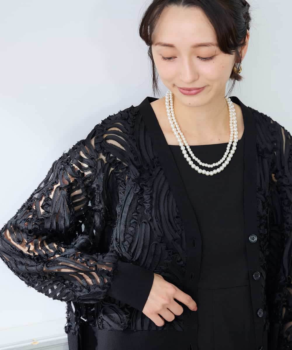 K3CFD07059 a.v.v Elmi(アー・ヴェ・ヴェ) 【低身長サイズ】チュールシシュウレースカーデ アイボリー