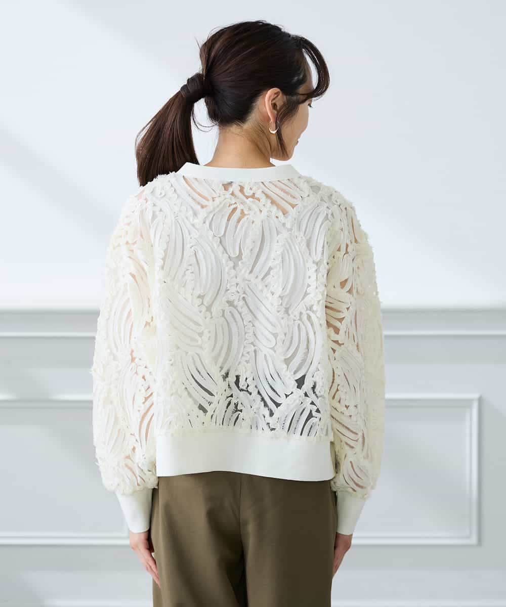 K3CFD07059 a.v.v Elmi(アー・ヴェ・ヴェ) 【低身長サイズ】チュールシシュウレースカーデ アイボリー