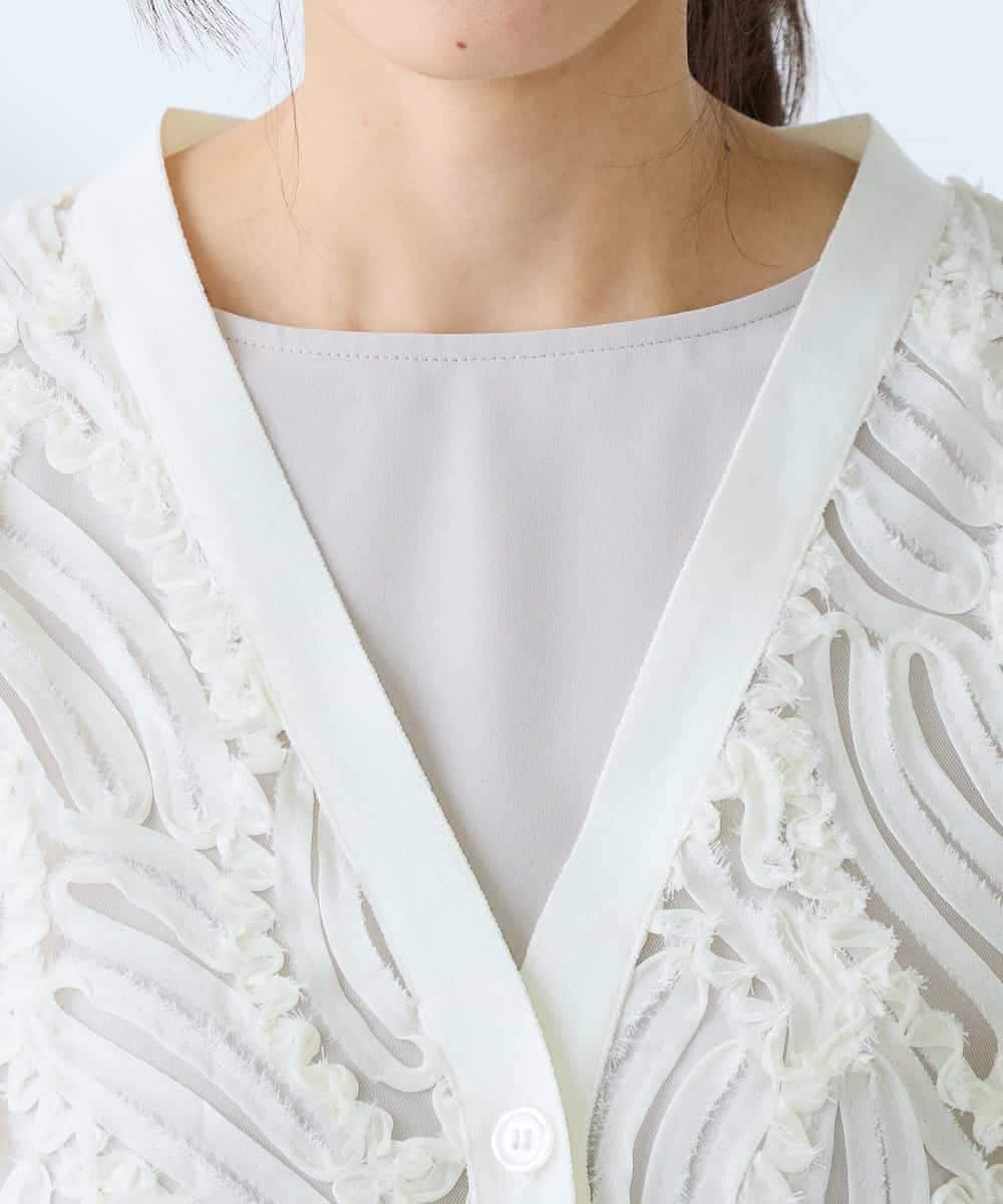 K3CFD07059 a.v.v Elmi(アー・ヴェ・ヴェ) 【低身長サイズ】チュールシシュウレースカーデ アイボリー