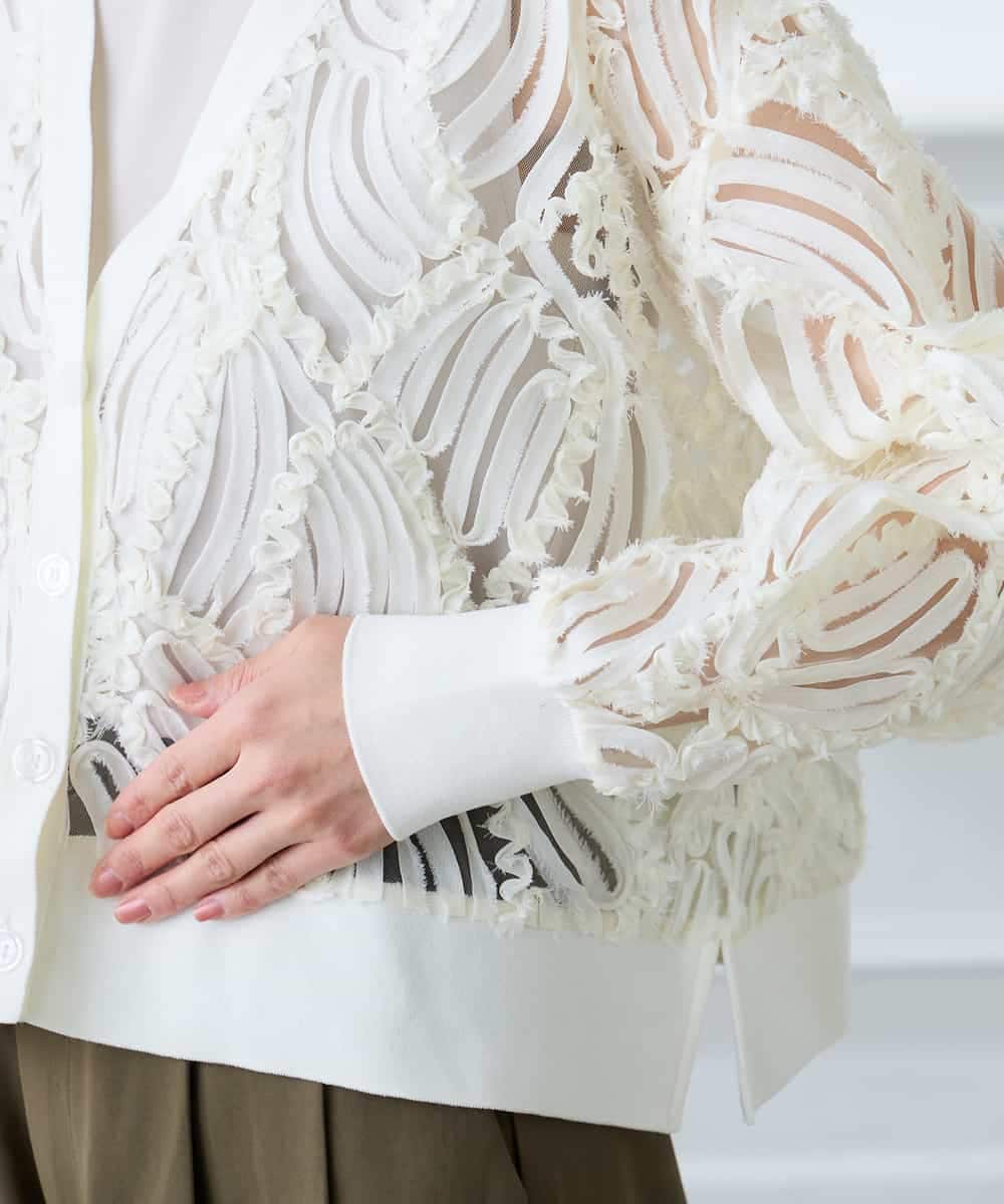 K3CFD07059 a.v.v Elmi(アー・ヴェ・ヴェ) 【低身長サイズ】チュールシシュウレースカーデ アイボリー