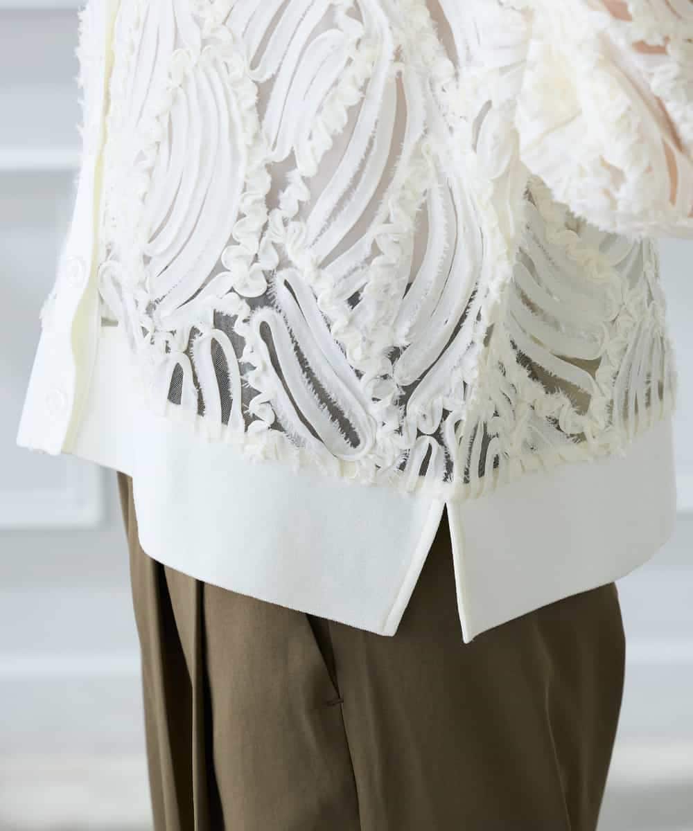 K3CFD07059 a.v.v Elmi(アー・ヴェ・ヴェ) 【低身長サイズ】チュールシシュウレースカーデ アイボリー