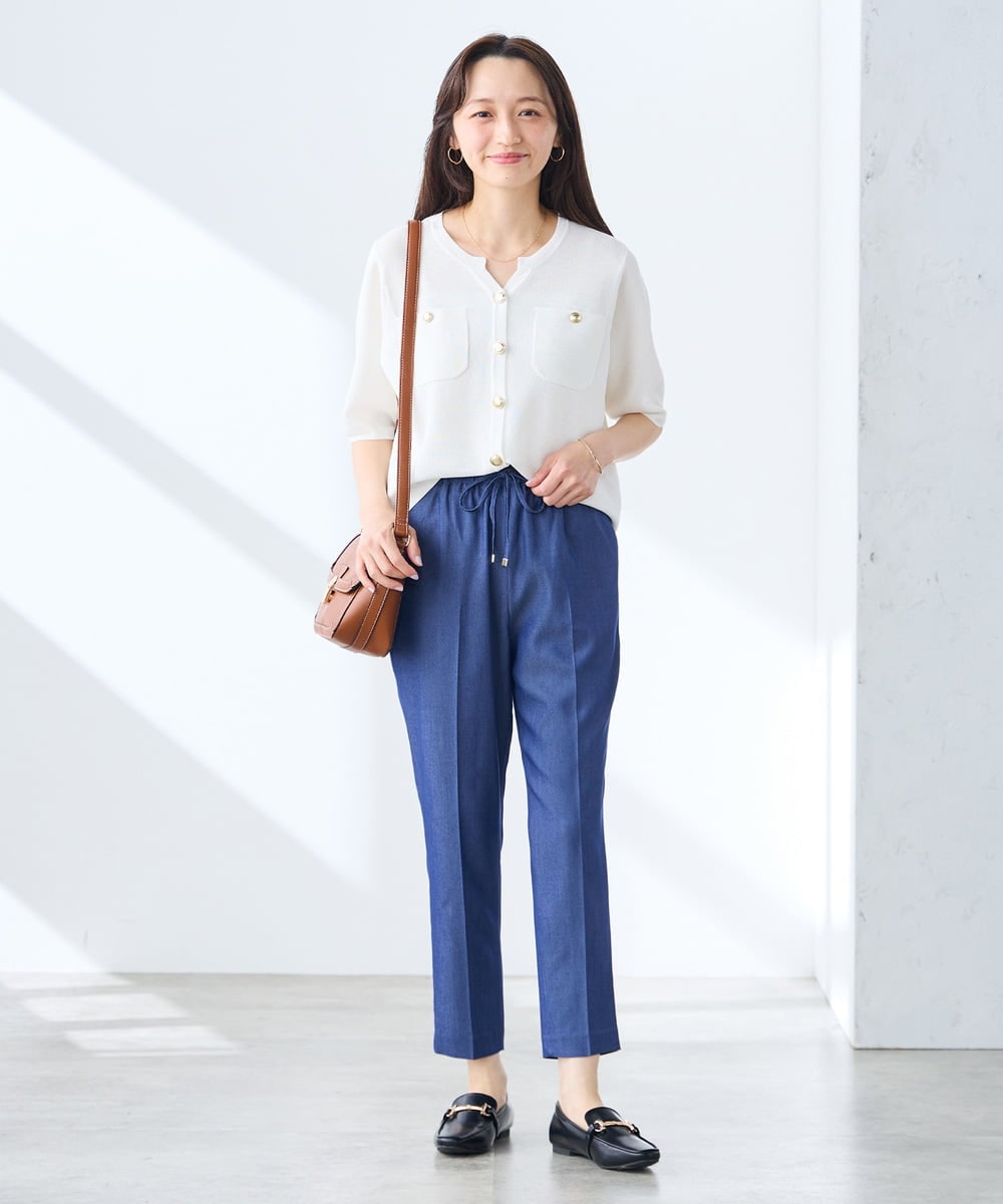 K3CGD12059 a.v.v Elmi(アー・ヴェ・ヴェ) 【低身長サイズ】6分袖ジャケットライクカーディガン ネイビー