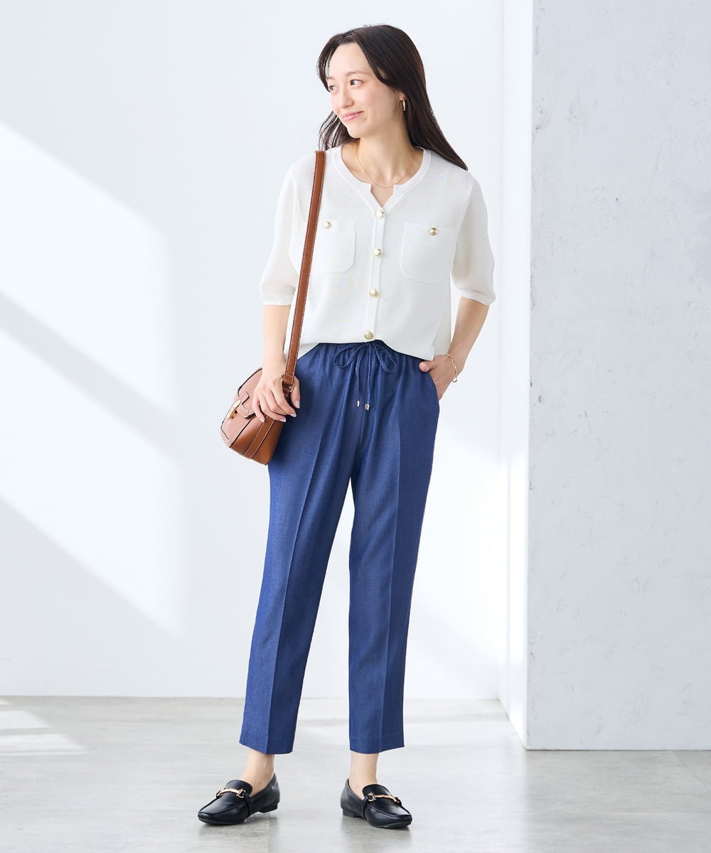 K3CGD12059 a.v.v Elmi(アー・ヴェ・ヴェ) 【低身長サイズ】6分袖ジャケットライクカーディガン ネイビー