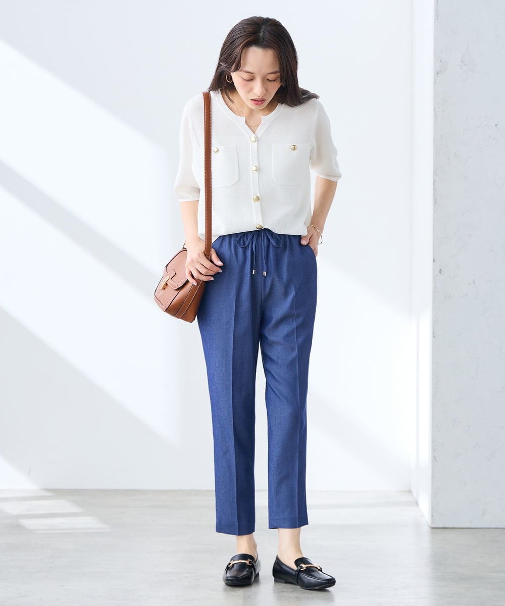 K3CGD12059 a.v.v Elmi(アー・ヴェ・ヴェ) 【低身長サイズ】6分袖ジャケットライクカーディガン ネイビー