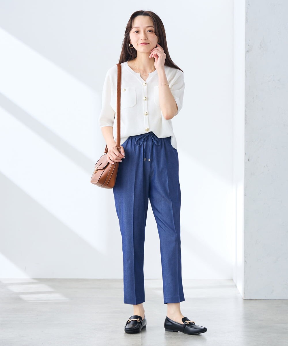 K3CGD12059 a.v.v Elmi(アー・ヴェ・ヴェ) 【低身長サイズ】6分袖ジャケットライクカーディガン ネイビー