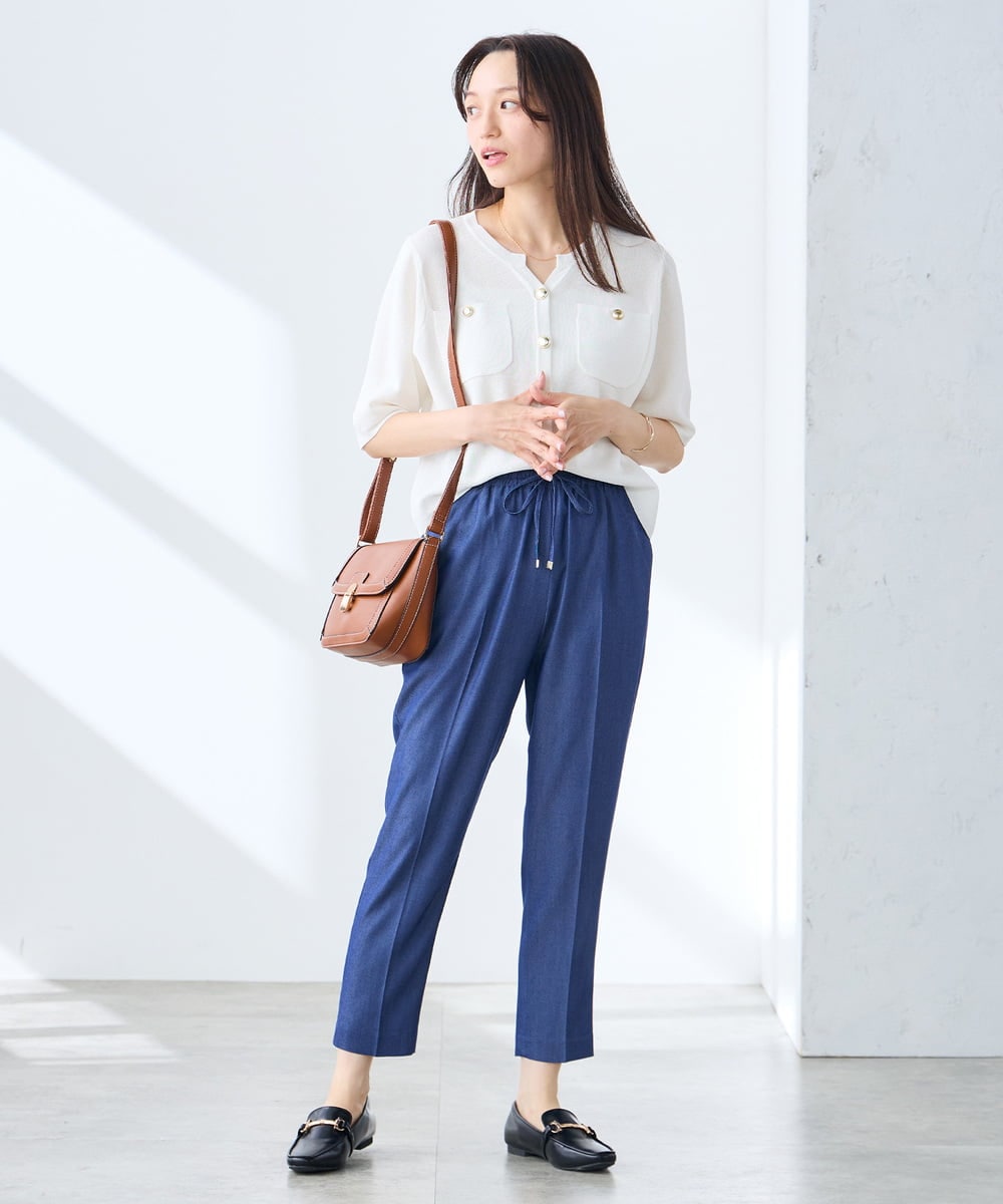 K3CGD12059 a.v.v Elmi(アー・ヴェ・ヴェ) 【低身長サイズ】6分袖ジャケットライクカーディガン ネイビー