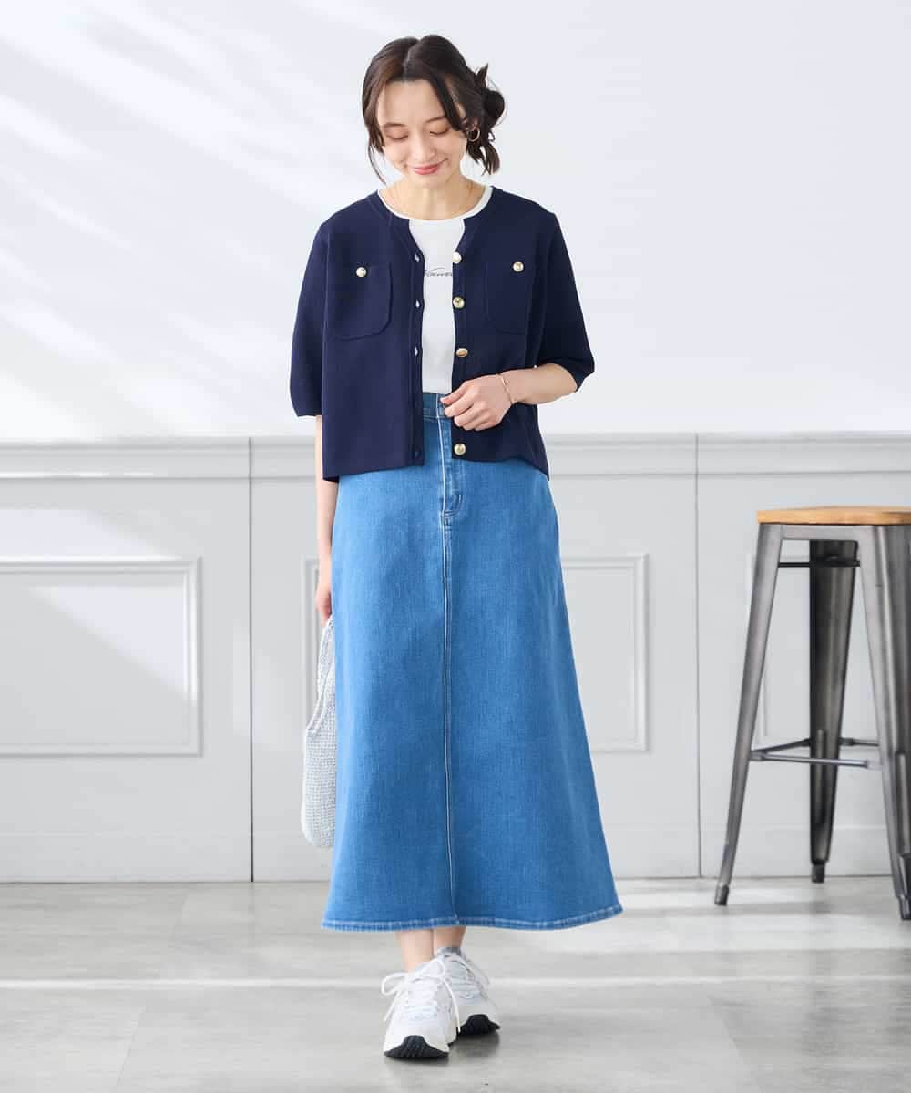 K3CGD12059 a.v.v Elmi(アー・ヴェ・ヴェ) 【低身長サイズ】6分袖ジャケットライクカーディガン ネイビー