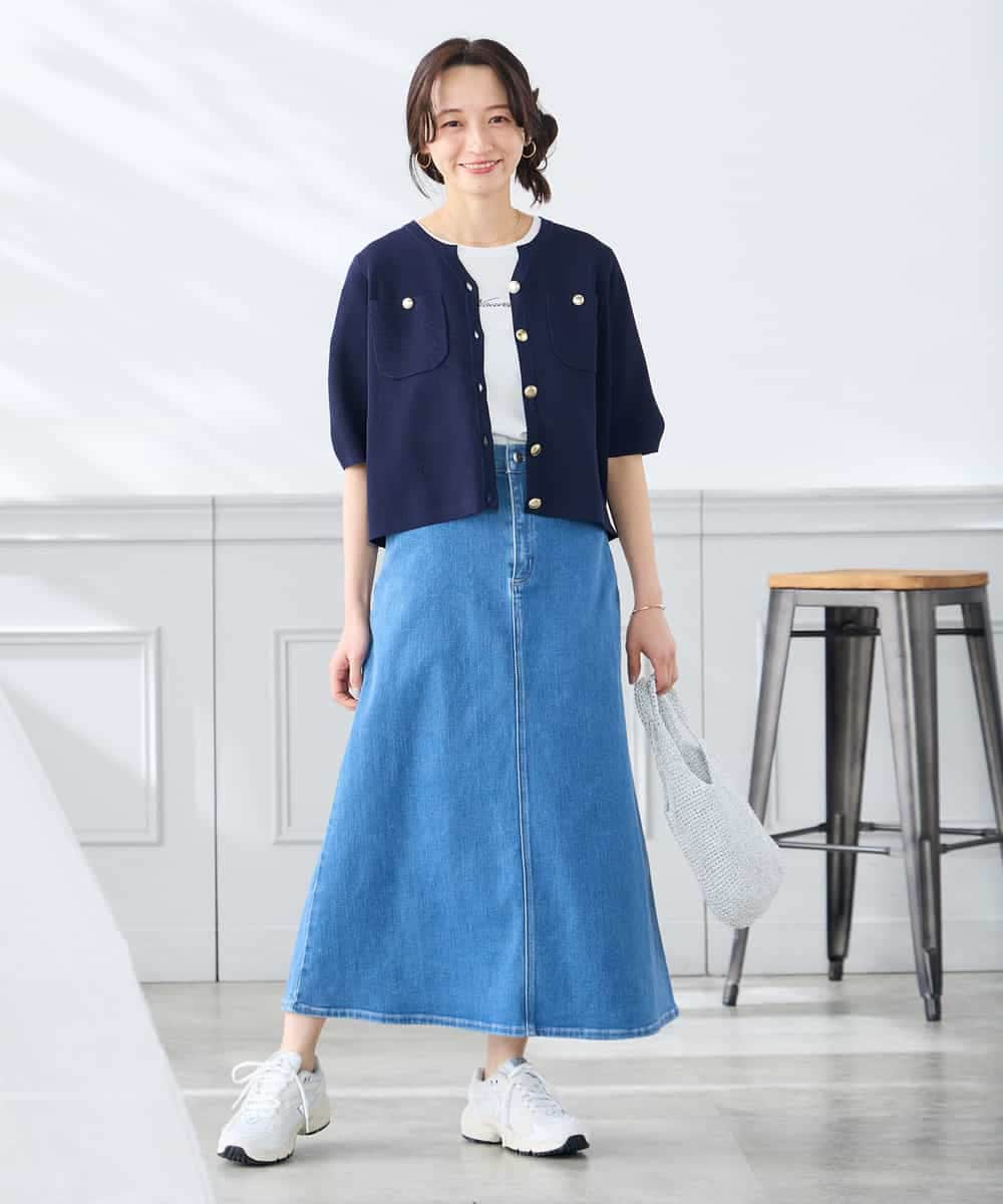 K3CGD12059 a.v.v Elmi(アー・ヴェ・ヴェ) 【低身長サイズ】6分袖ジャケットライクカーディガン ネイビー