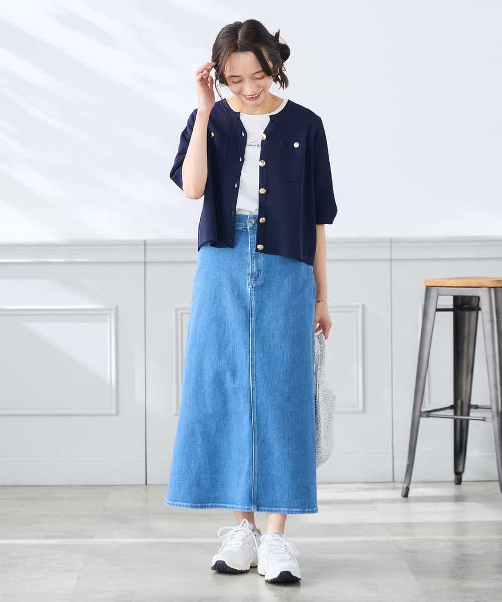 K3CGD12059 a.v.v Elmi(アー・ヴェ・ヴェ) 【低身長サイズ】6分袖ジャケットライクカーディガン ネイビー