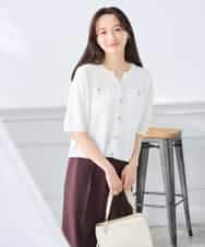 K3CGD12059 a.v.v Elmi(アー・ヴェ・ヴェ) 【低身長サイズ】6分袖ジャケットライクカーディガン ネイビー