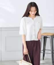 K3CGD12059 a.v.v Elmi(アー・ヴェ・ヴェ) 【低身長サイズ】6分袖ジャケットライクカーディガン ネイビー