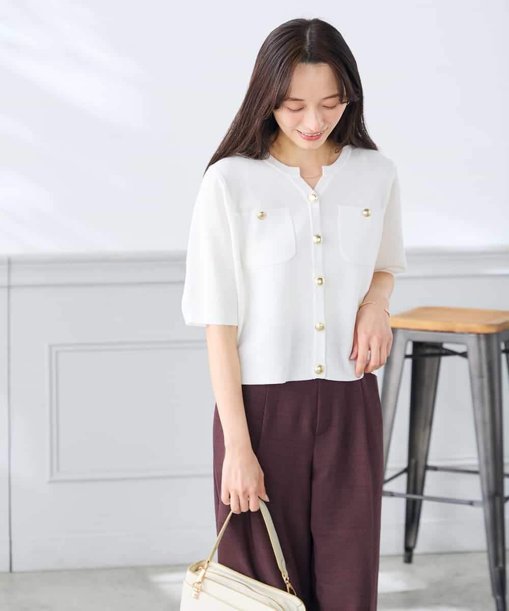 K3CGD12059 a.v.v Elmi(アー・ヴェ・ヴェ) 【低身長サイズ】6分袖ジャケットライクカーディガン ネイビー