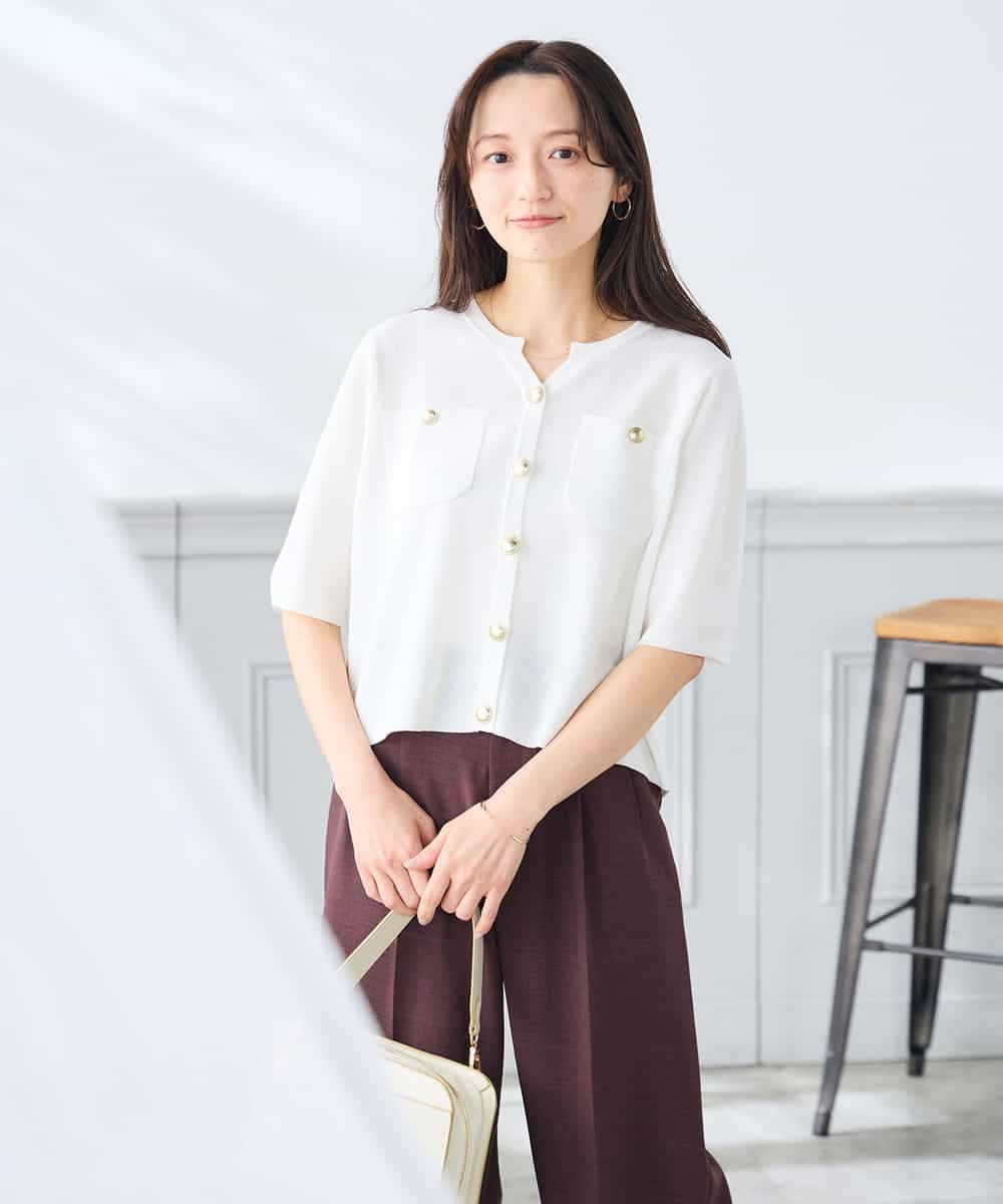 K3CGD12059 a.v.v Elmi(アー・ヴェ・ヴェ) 【低身長サイズ】6分袖ジャケットライクカーディガン ネイビー