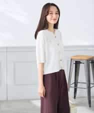 K3CGD12059 a.v.v Elmi(アー・ヴェ・ヴェ) 【低身長サイズ】6分袖ジャケットライクカーディガン ネイビー