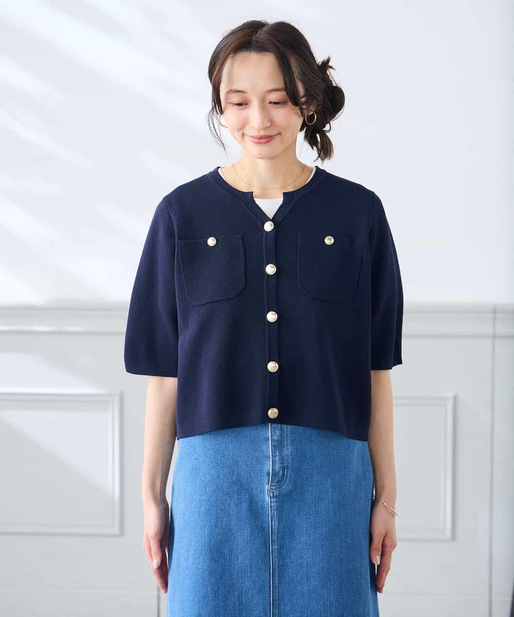 K3CGD12059 a.v.v Elmi(アー・ヴェ・ヴェ) 【低身長サイズ】6分袖ジャケットライクカーディガン ネイビー