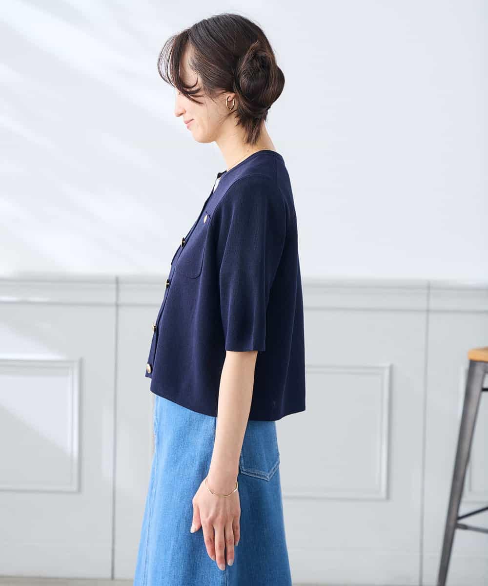 K3CGD12059 a.v.v Elmi(アー・ヴェ・ヴェ) 【低身長サイズ】6分袖ジャケットライクカーディガン ネイビー