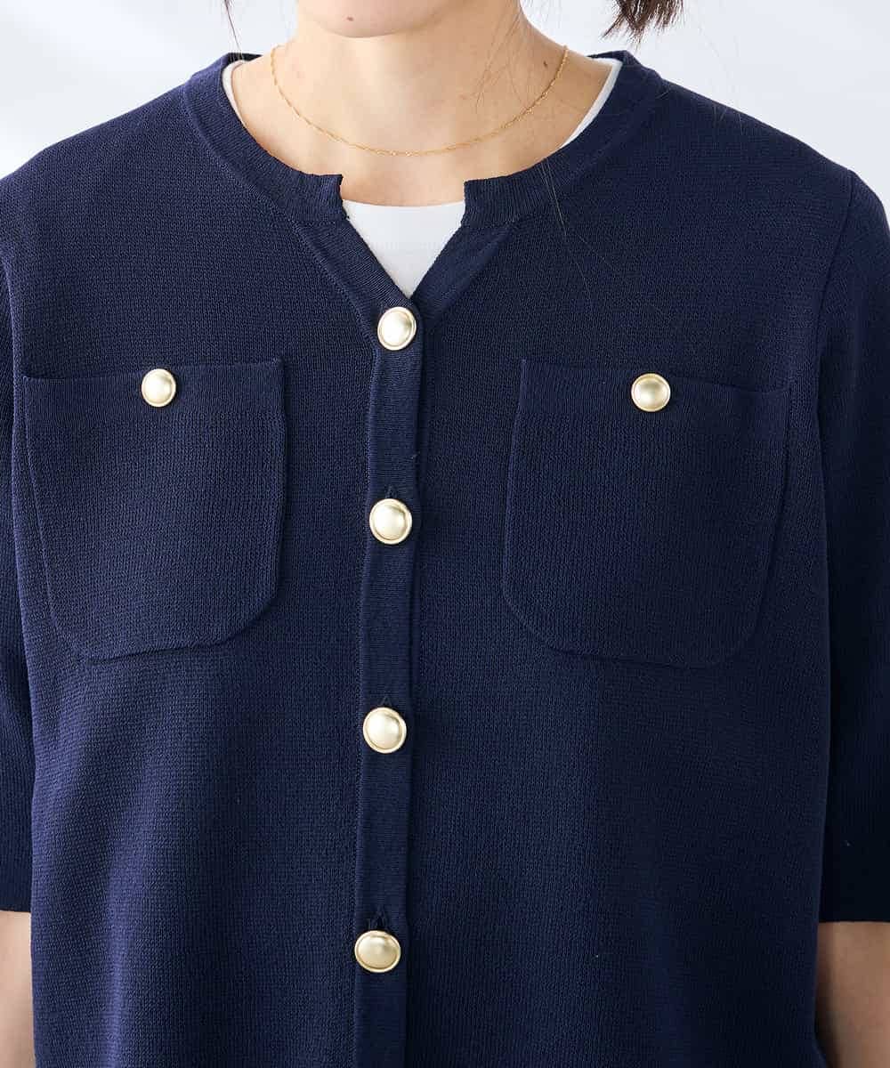 K3CGD12059 a.v.v Elmi(アー・ヴェ・ヴェ) 【低身長サイズ】6分袖ジャケットライクカーディガン ネイビー