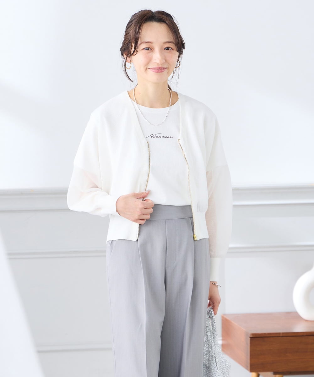 K3CGD13059 a.v.v Elmi(アー・ヴェ・ヴェ) 【低身長サイズ】シアージップカーディガン ホワイト